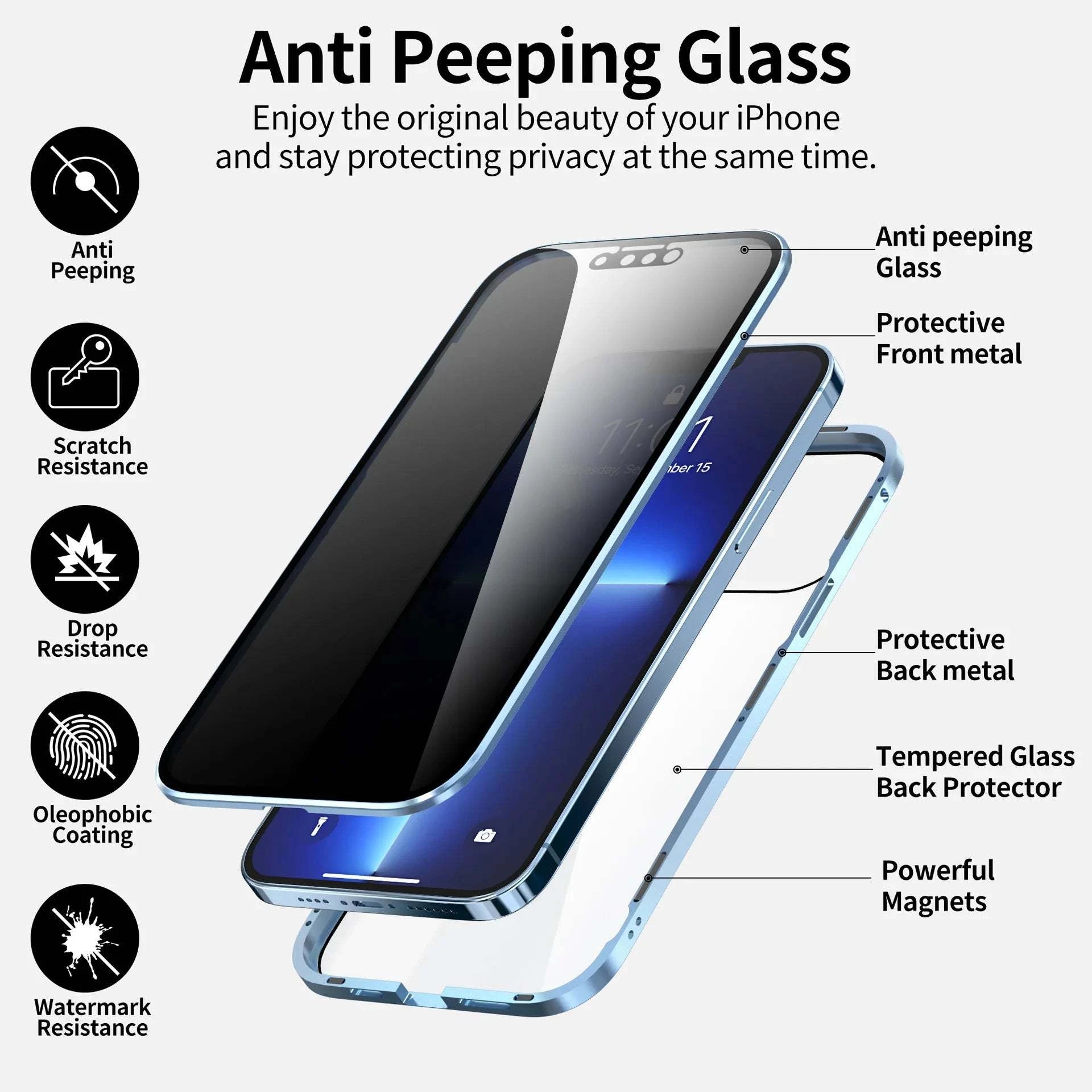 Anti Peep Privacy Case for iPhone 14 13 12 with Tempered Glass Anti Sp
