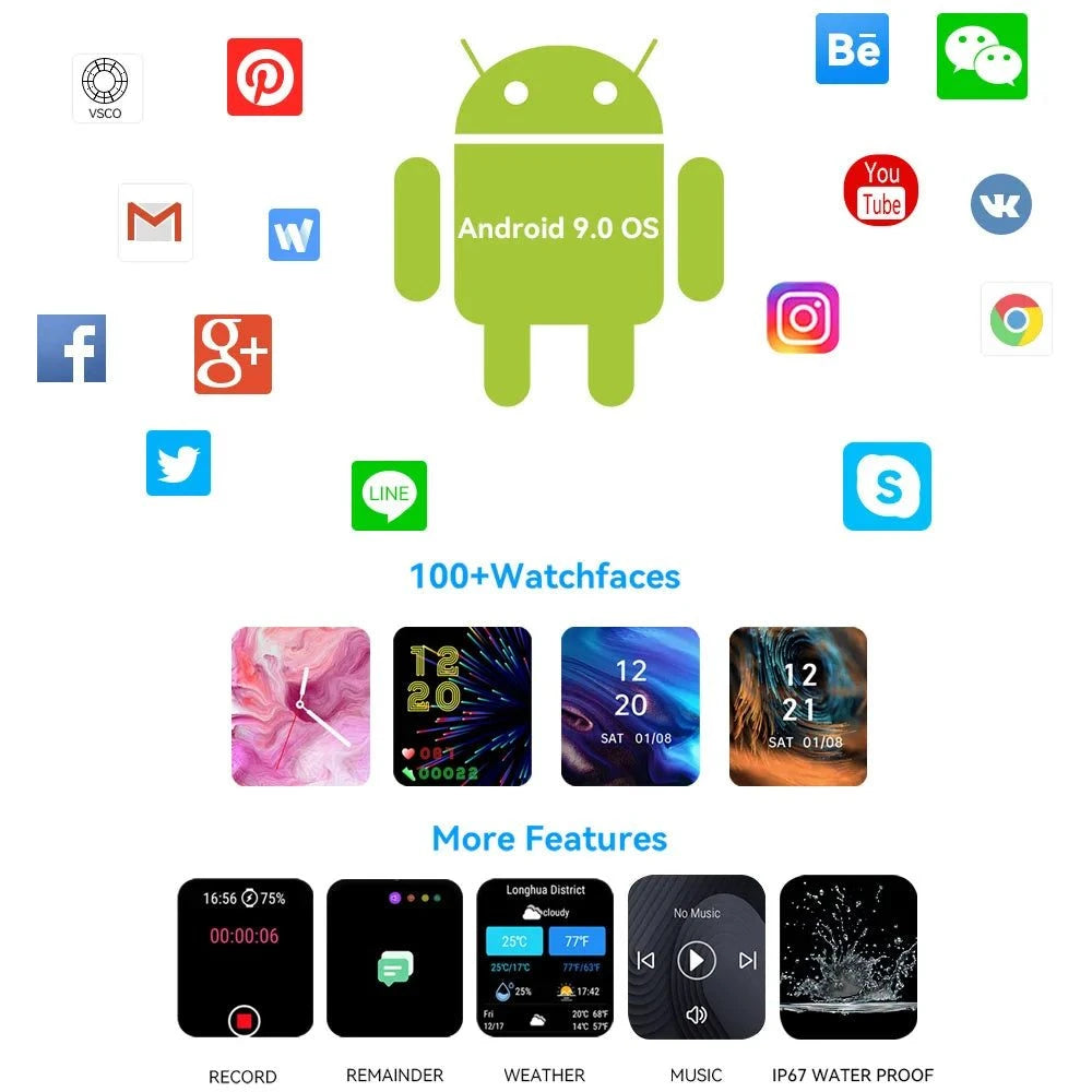 smart watch Android 9.1 2+16G 850mAh GPS Tracker 1.75 Dual Camera