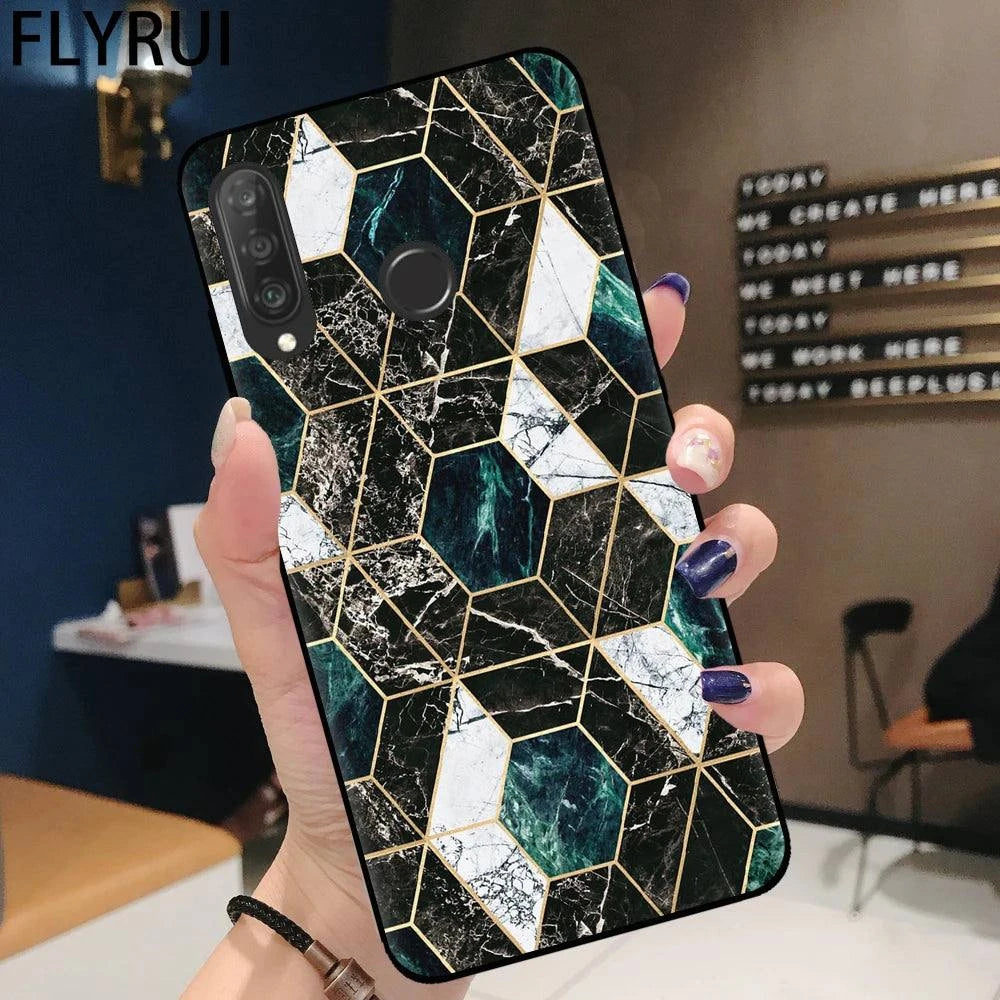  Marble Black Silicone Phone Cases For Huawei P10 P20 P30 P40 Lite 