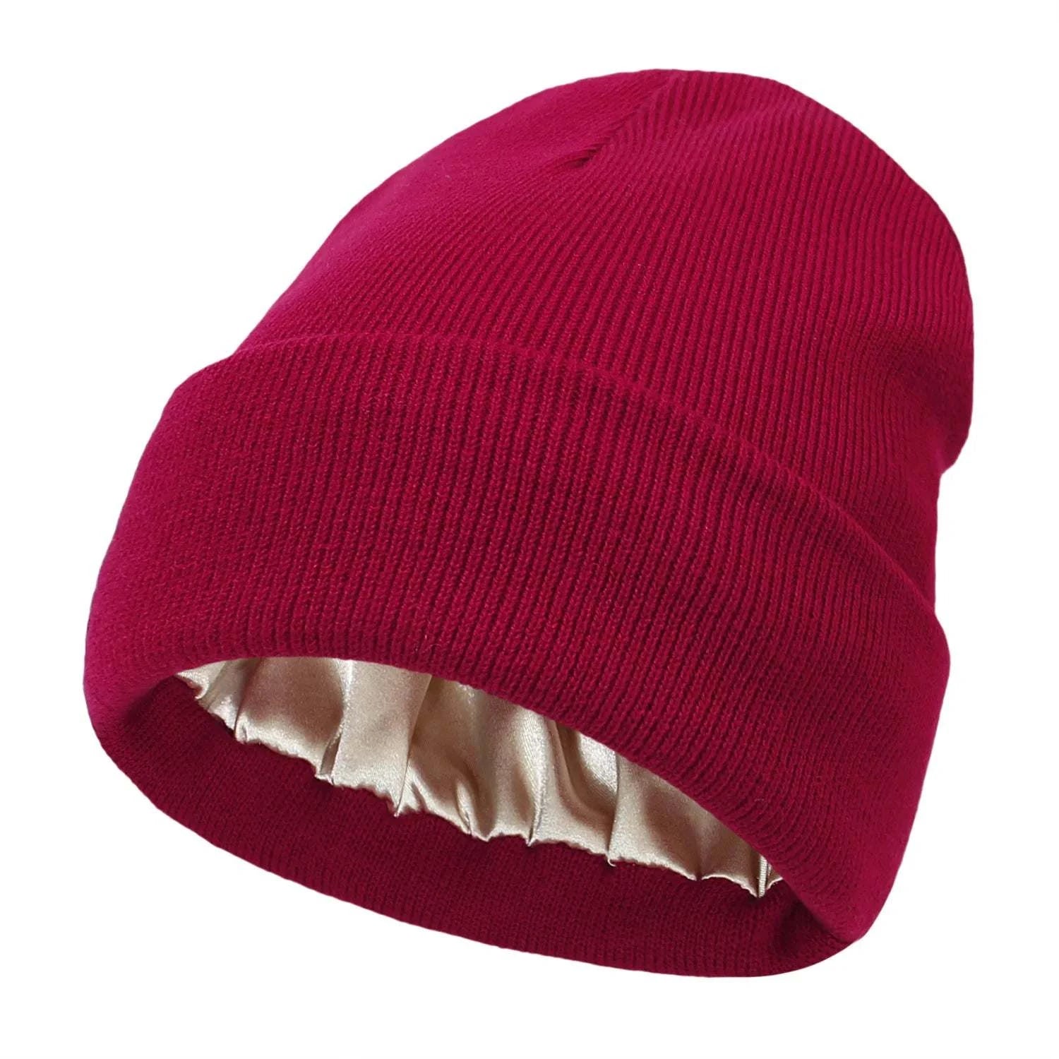New design silk lined winter knitted hats beanies satin lined knit bea