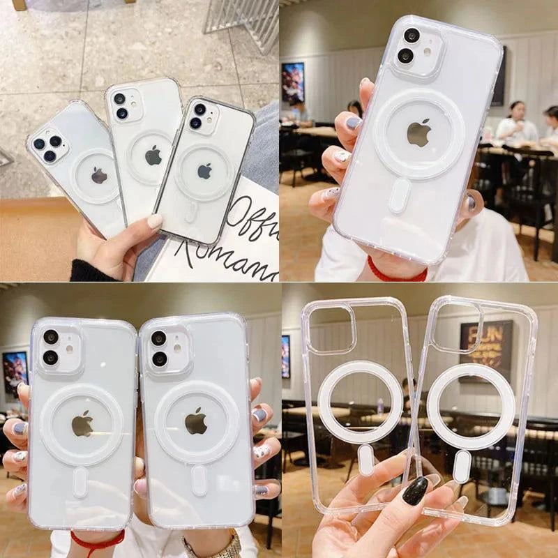 Luxury shockproof Clear PC TPU magnetic phone case for iphone 12 13 14