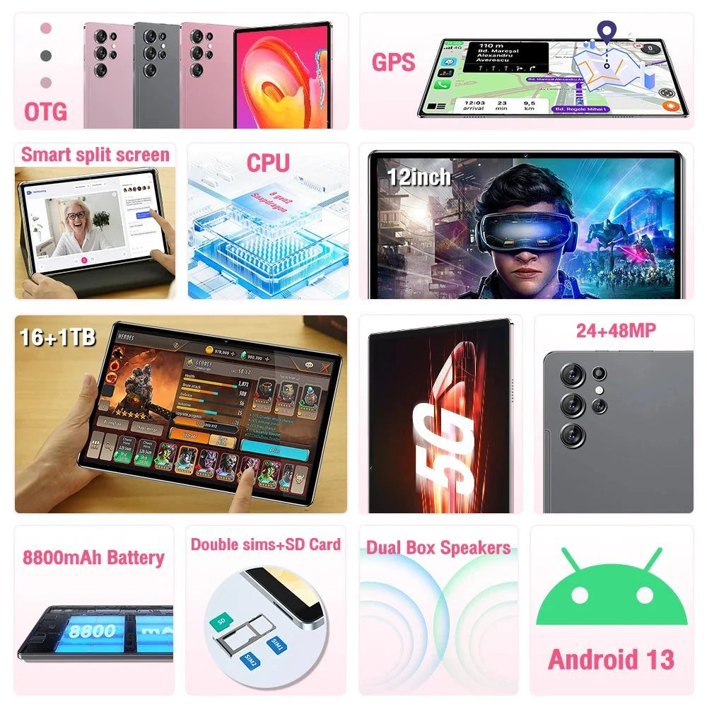Pad Ultra 16GB+1TB 24MP+48MP 8800 mAh Tablet 12 Inch android 13