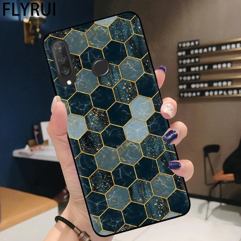  Marble Black Silicone Phone Cases For Huawei P10 P20 P30 P40 Lite 