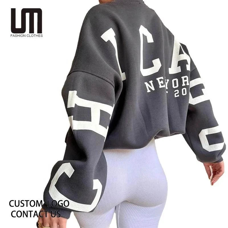 Women Clothing Casual Long Sleeve Letter Printed Basic Pullover Sweats